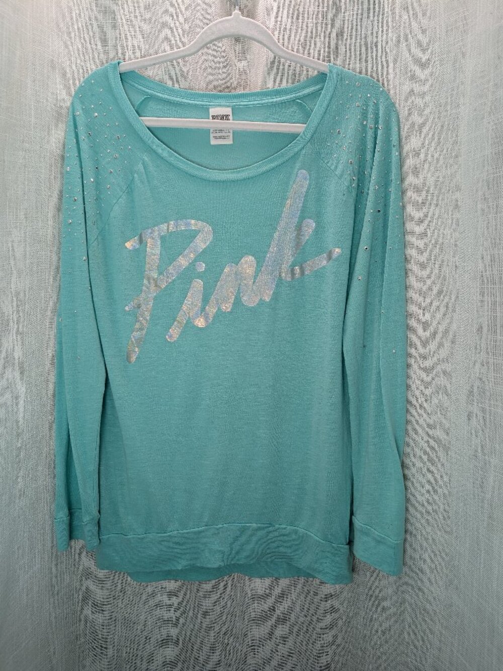 Victoria's Secret Pink Long Sleeve Shirt Teal Embellished with Silver Studs